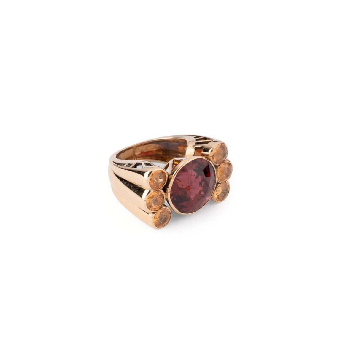 Bague "Giorgia" en or jaune, grenat et topazes - Castafiore