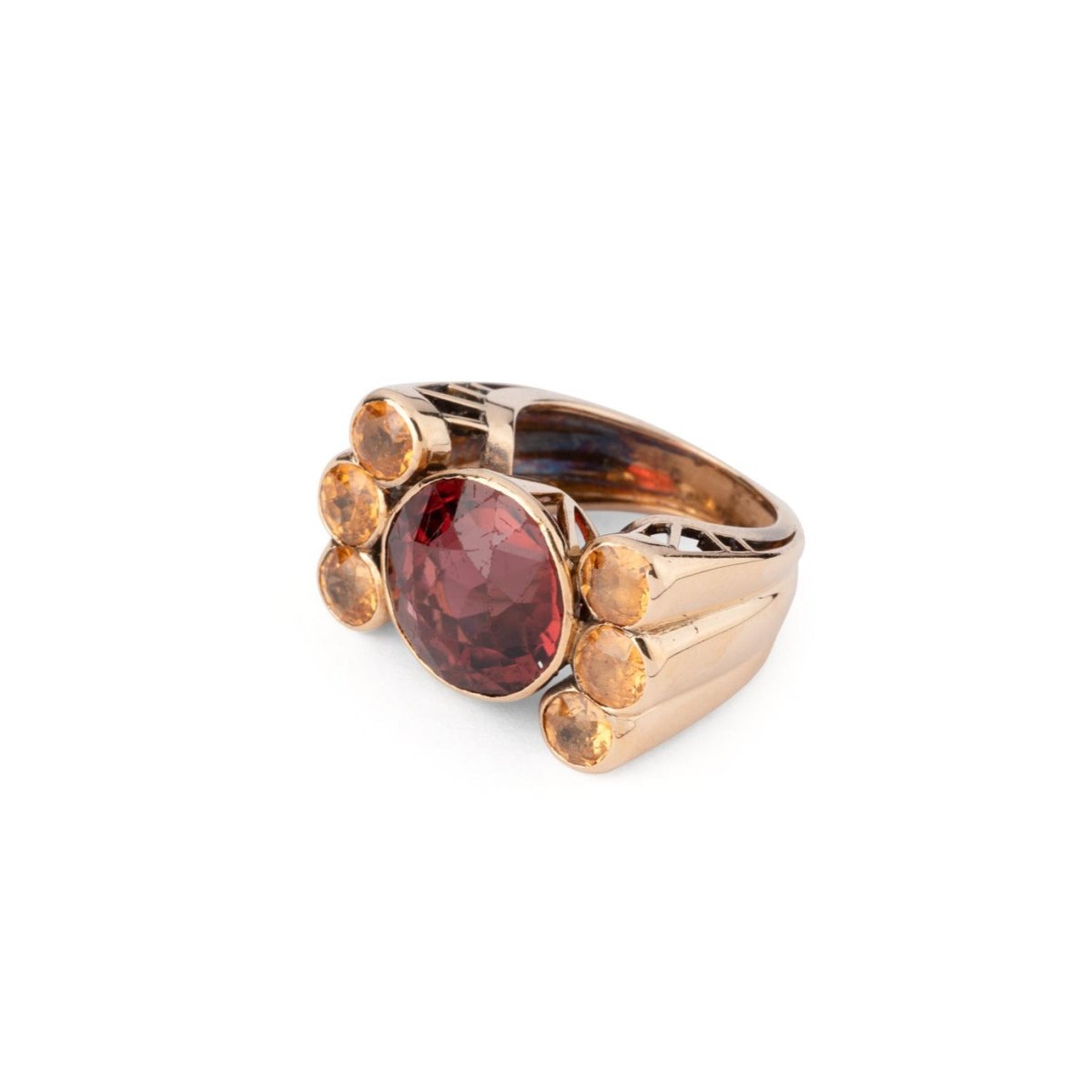 Bague "Giorgia" en or jaune, grenat et topazes - Castafiore