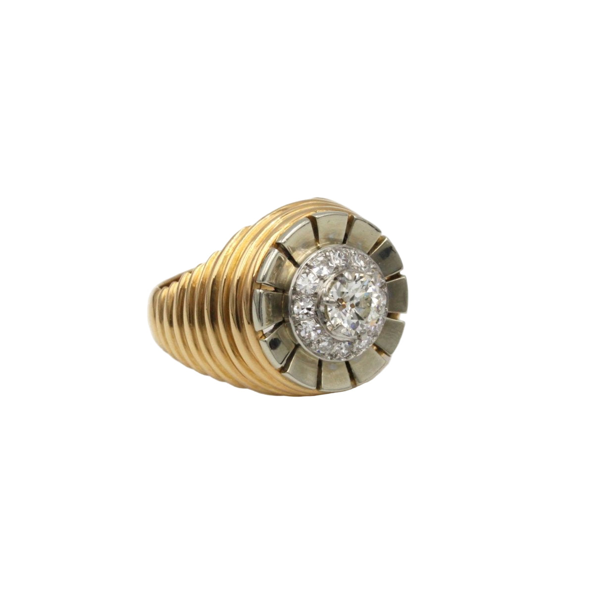 Bague Godronnée en or jaune et platine avec diamants - Castafiore