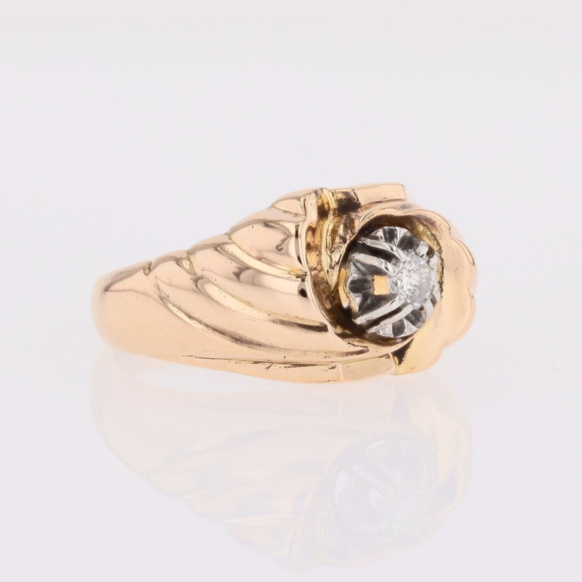 Ring rose gold diamond godronnée