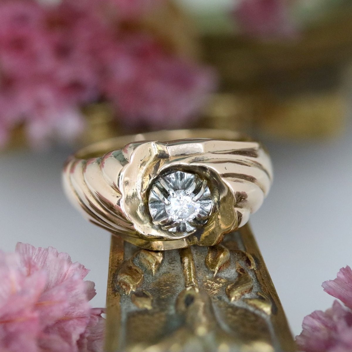 Ring rose gold diamond godronnée