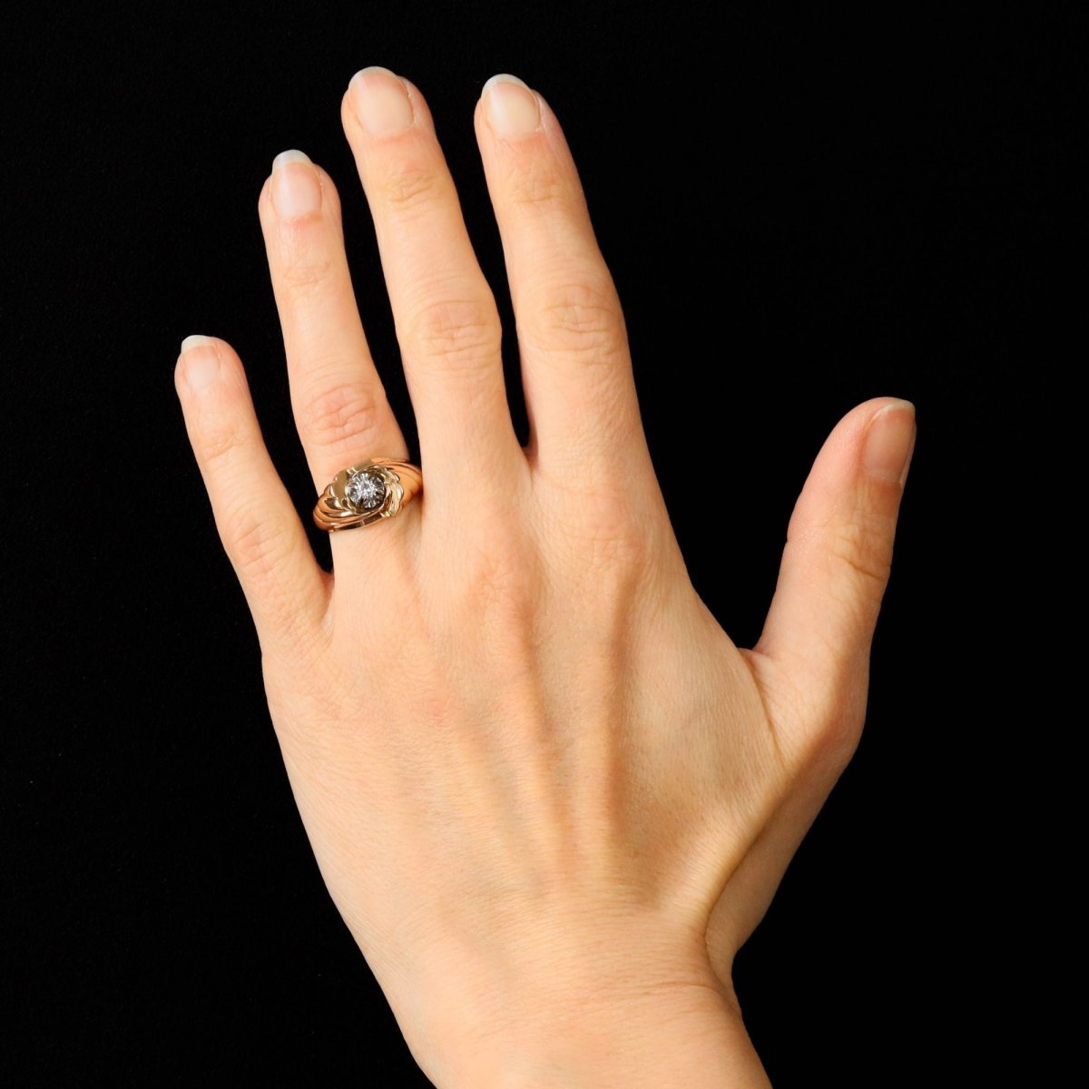 Ring rose gold diamond godronnée