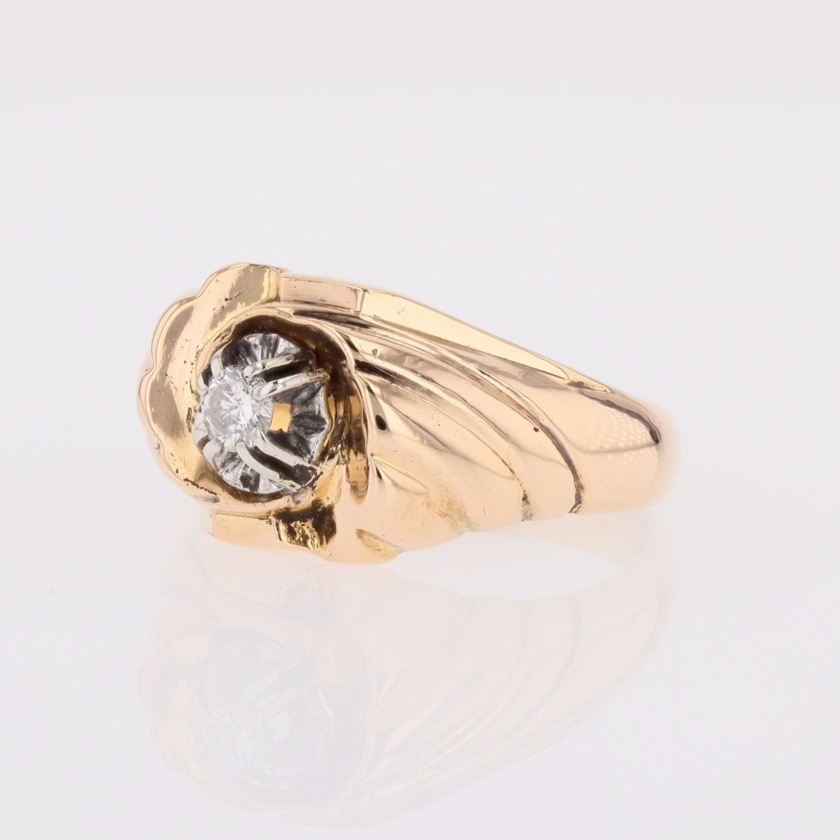 Ring rose gold diamond godronnée