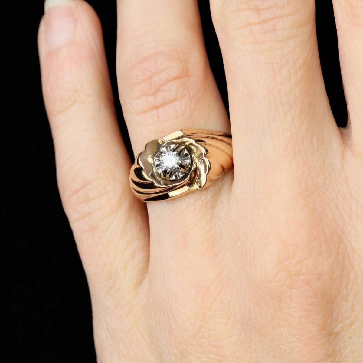 Ring rose gold diamond godronnée