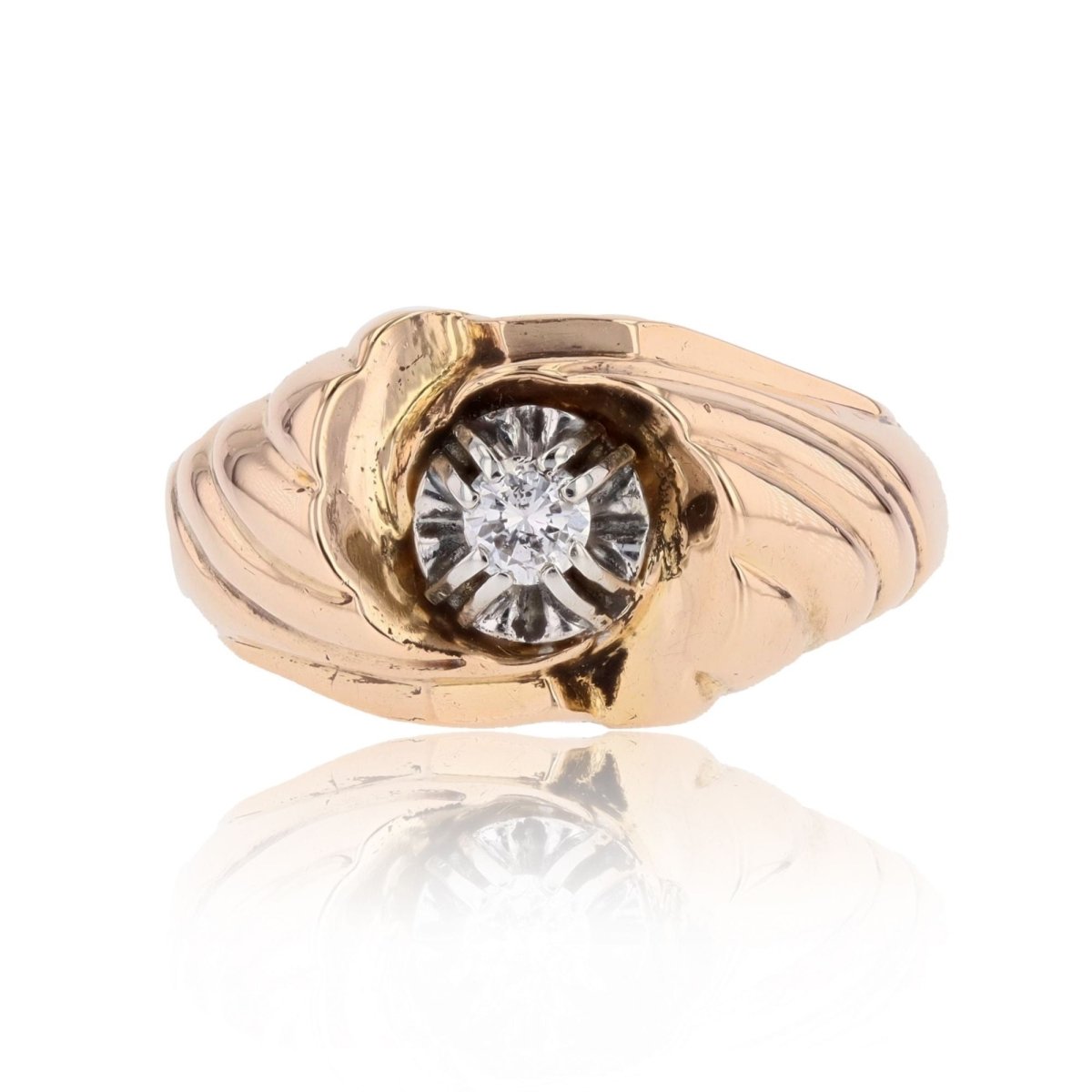 Ring rose gold diamond godronnée