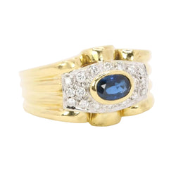 Bague godrons or jaune saphir ovale diamants - Castafiore