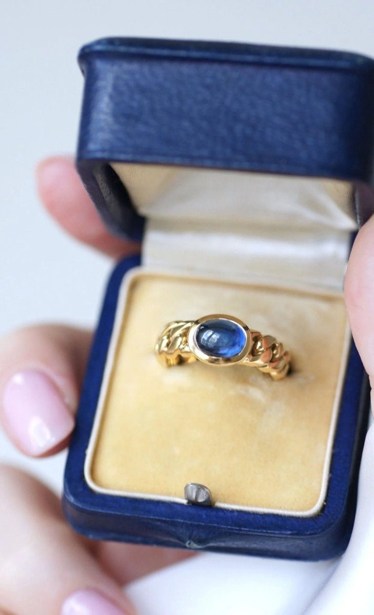Bague Gourmette Or et Saphir Cabochon - Castafiore