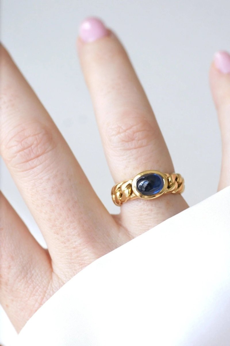 Bague Gourmette Or et Saphir Cabochon - Castafiore