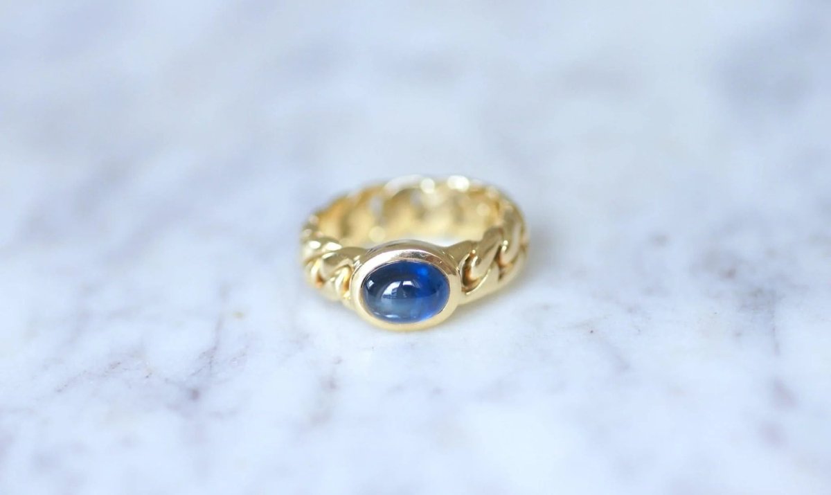 Bague Gourmette Or et Saphir Cabochon - Castafiore