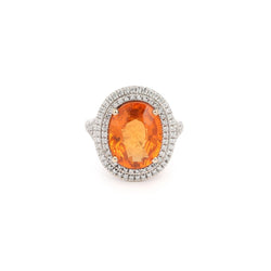 Bague Grenat Spessartite 8 Carats Diamants Or Gris 18 Carats - Castafiore