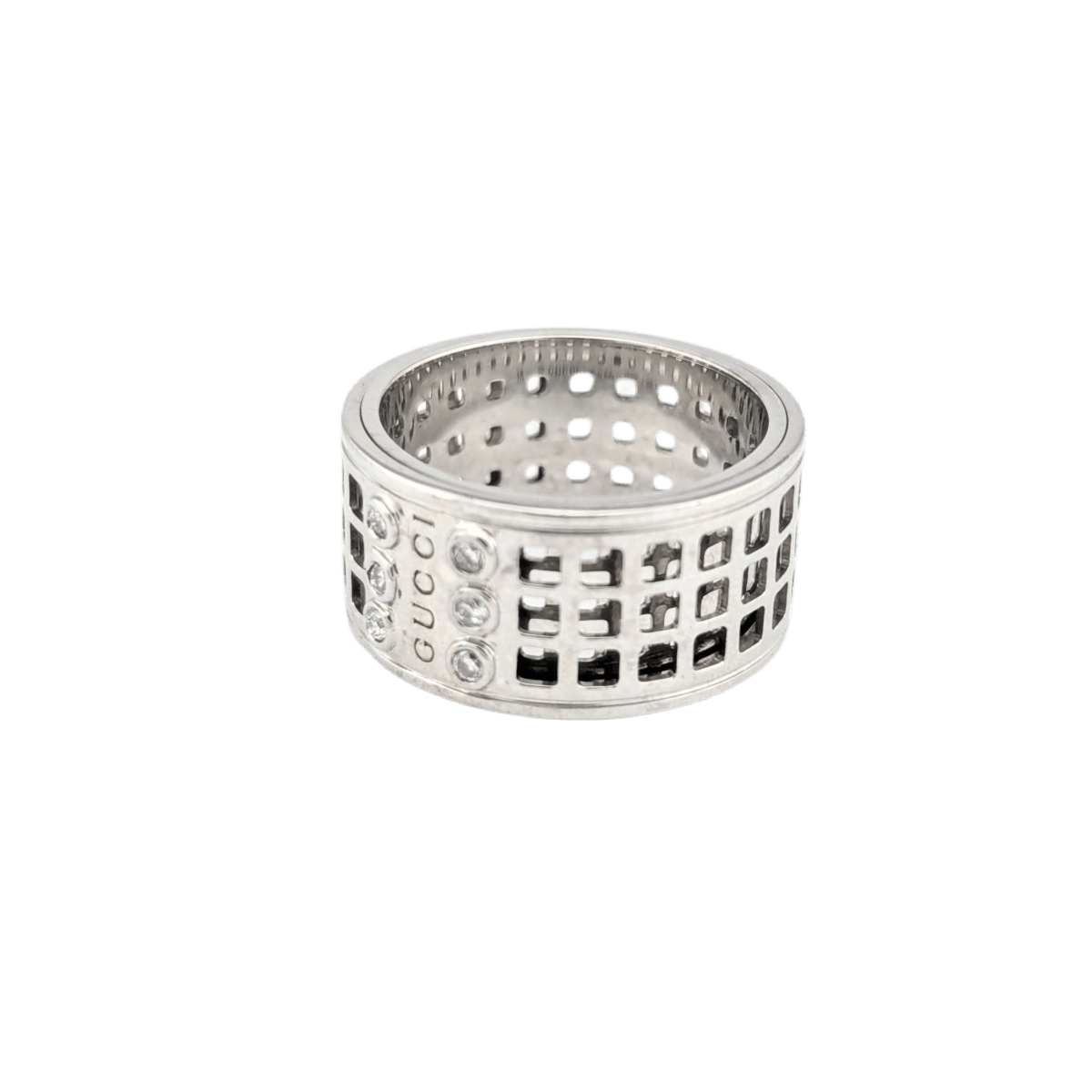 Bague GUCCI "Large Scroll" en or blanc et diamants - Castafiore