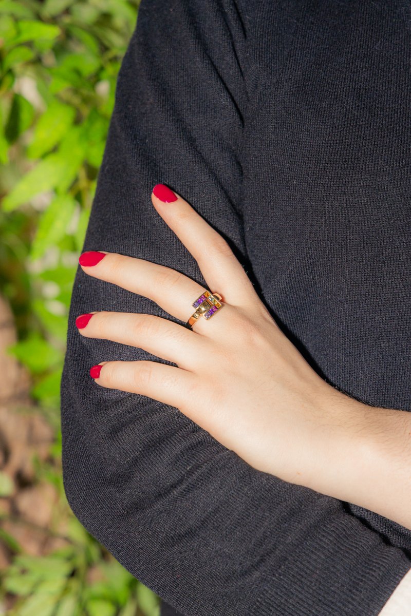Bague Guy Laroche Boucle en or jaune avec citrine et autres pierres fines - Castafiore