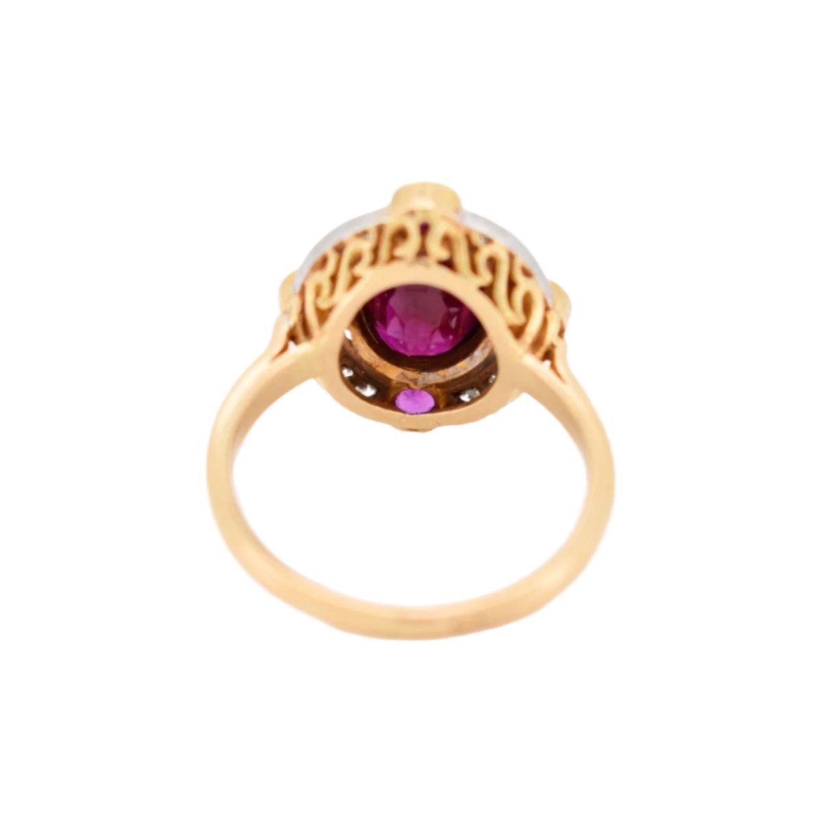 Bague Halo Rubis Birman Naturel et Diamants - Castafiore