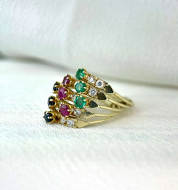 Bague Harem en Or, Pierres Blanches, Saphirs, Rubis et Emeraudes - Castafiore