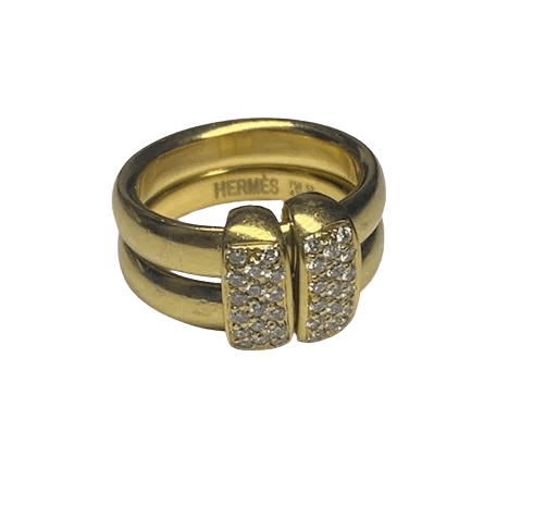 Bague HERMES Double anneau en or jaune et diamants - Castafiore
