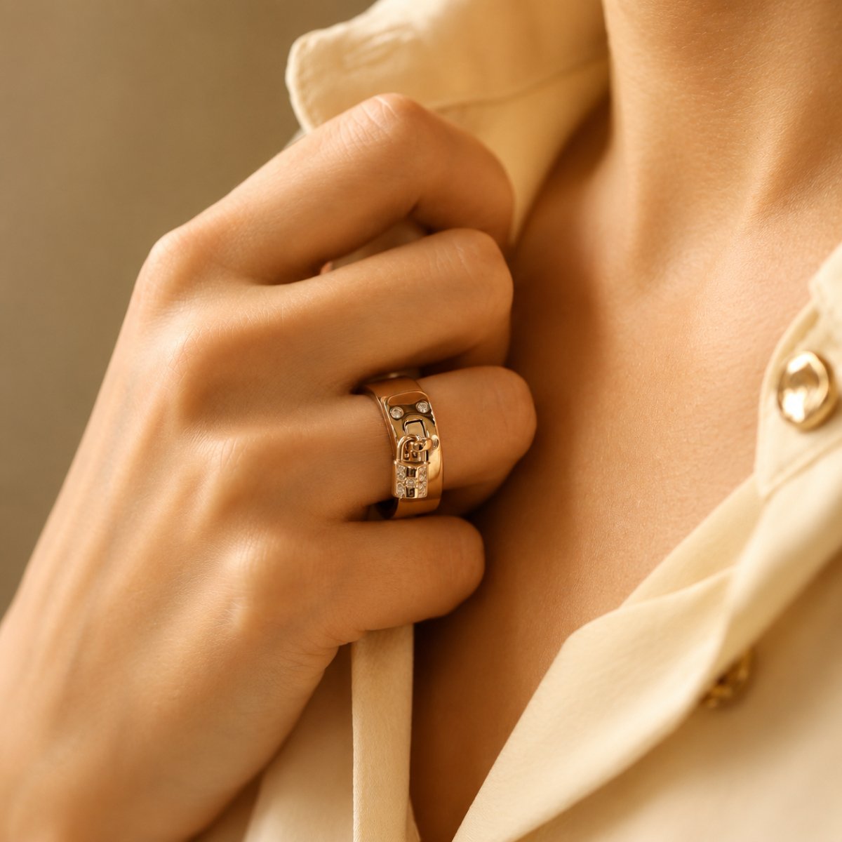 Bague HERMÈS "Kelly" en or blanc et diamants - Castafiore