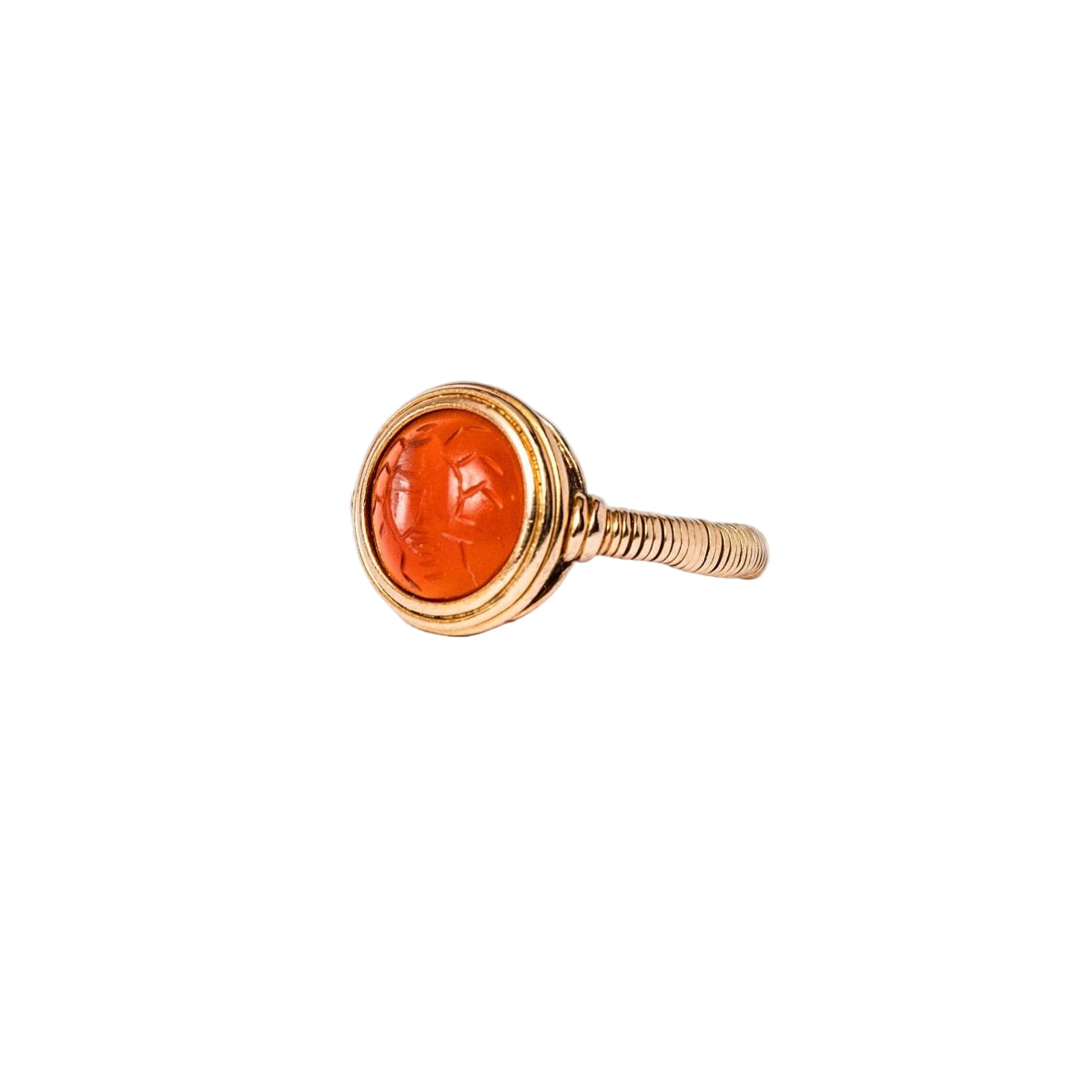 Bague Intaille Scarabée en or jaune et cornaline - Castafiore