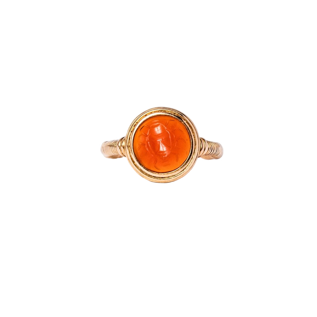 Bague Intaille Scarabée en or jaune et cornaline - Castafiore