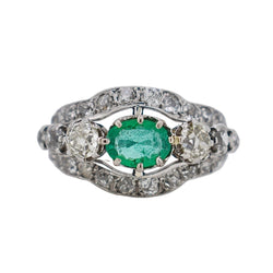 Bague Jarretère en platine, émeraude et diamants - Castafiore