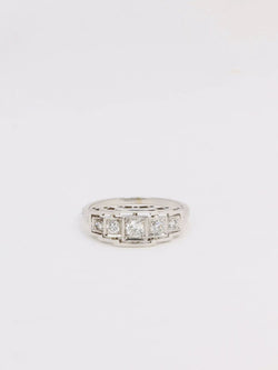 Bague jarretière Art Deco or platine diamants 0,3 ct - Castafiore