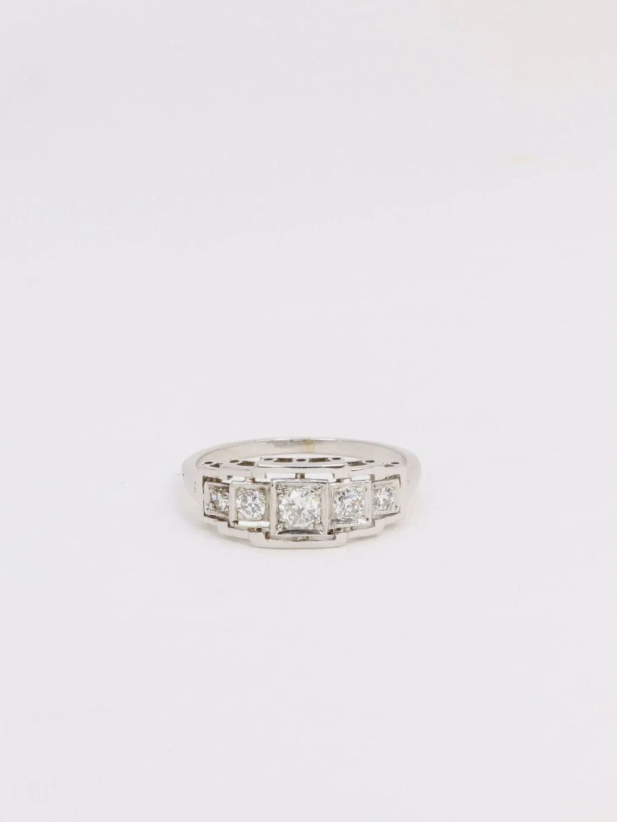 Bague jarretière Art Deco or platine diamants 0,3 ct - Castafiore