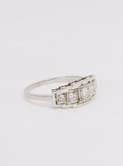 Bague jarretière Art Deco or platine diamants 0,3 ct - Castafiore