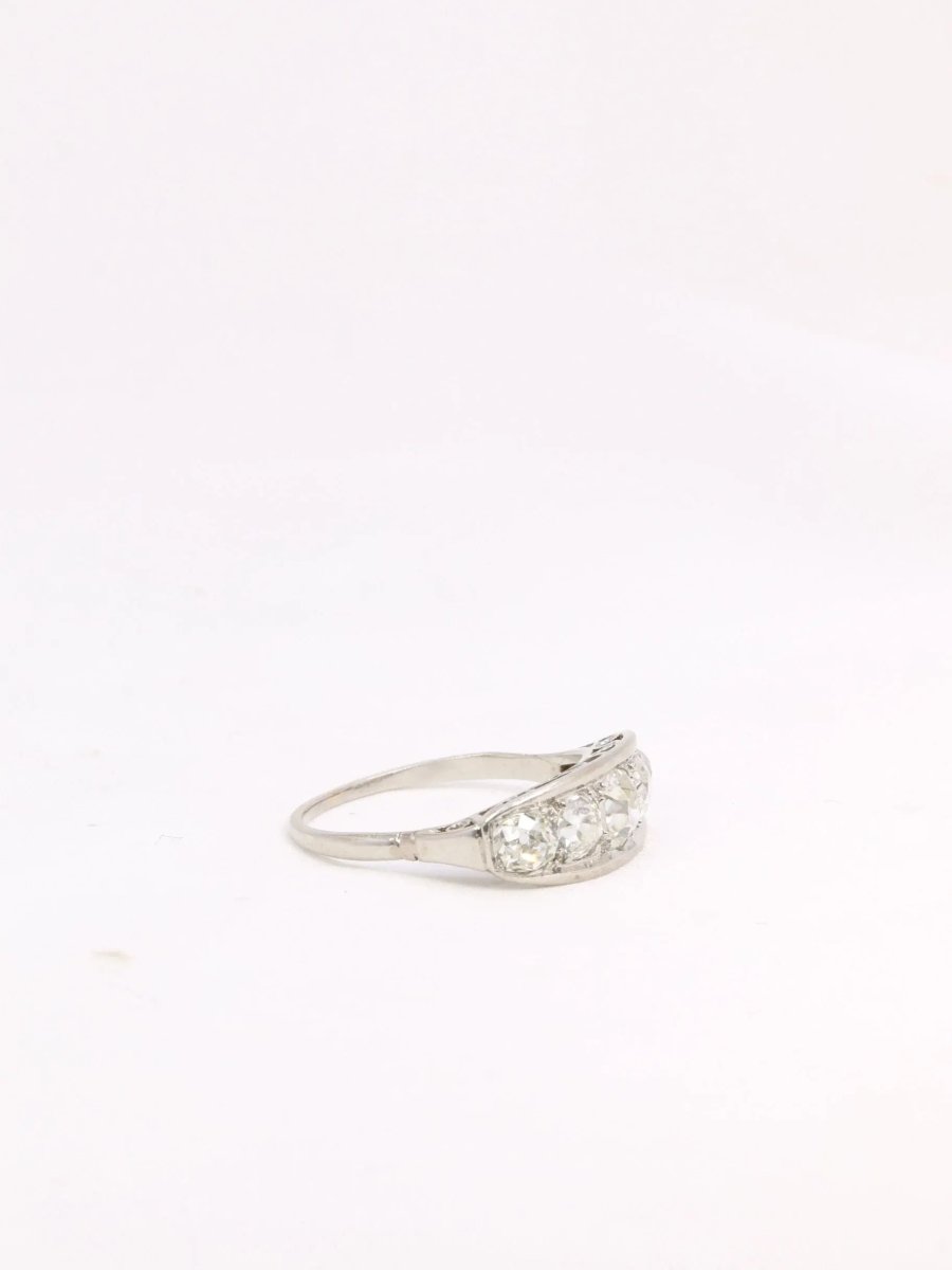 Bague jarretière Belle Epoque platine diamants taille ancienne - Castafiore