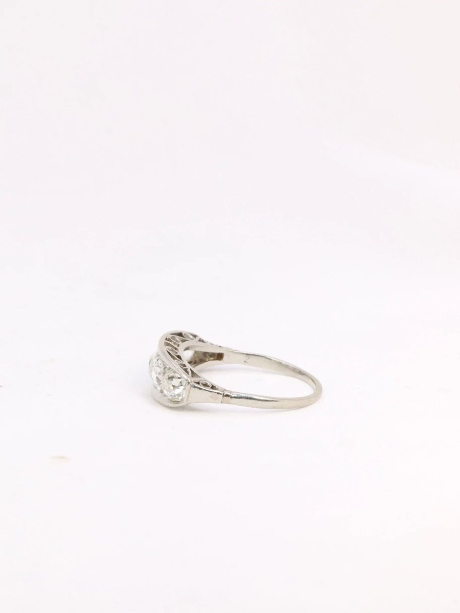 Bague jarretière Belle Epoque platine diamants taille ancienne - Castafiore
