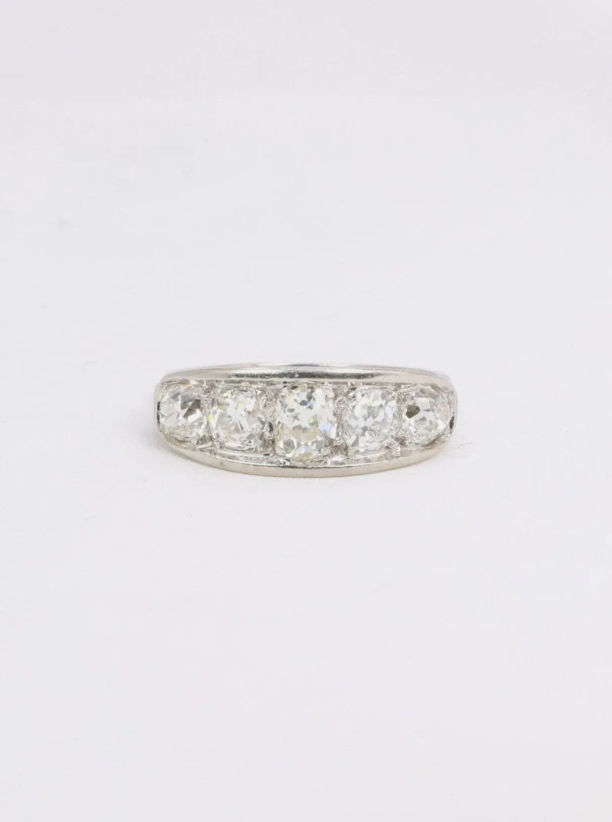 Bague jarretière Belle Epoque platine diamants taille ancienne - Castafiore