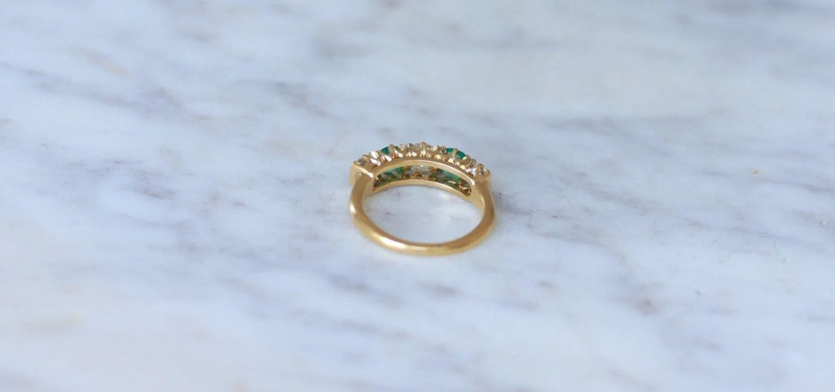 Bague Jarretière Emeraudes et Diamants Or Jaune - Castafiore
