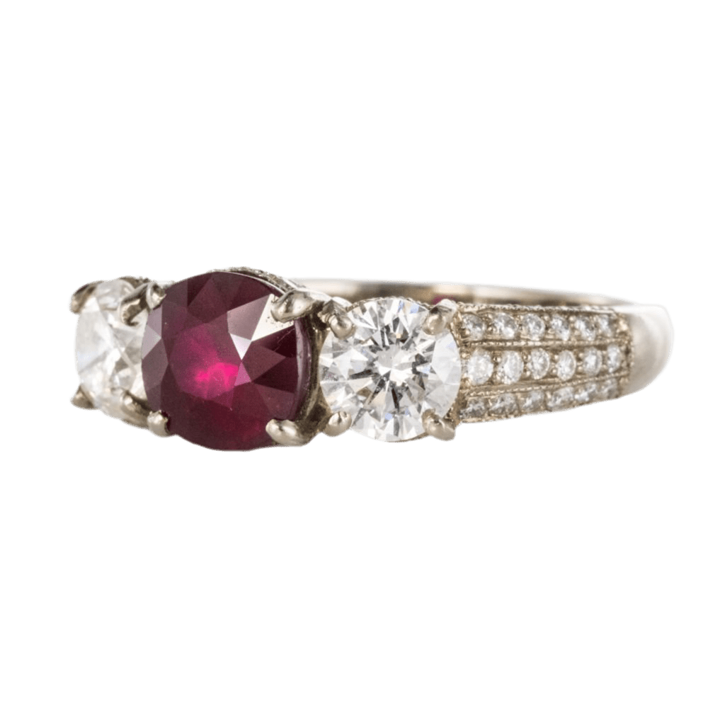 Bague Jarretière en or blanc, rubis et diamants - Castafiore