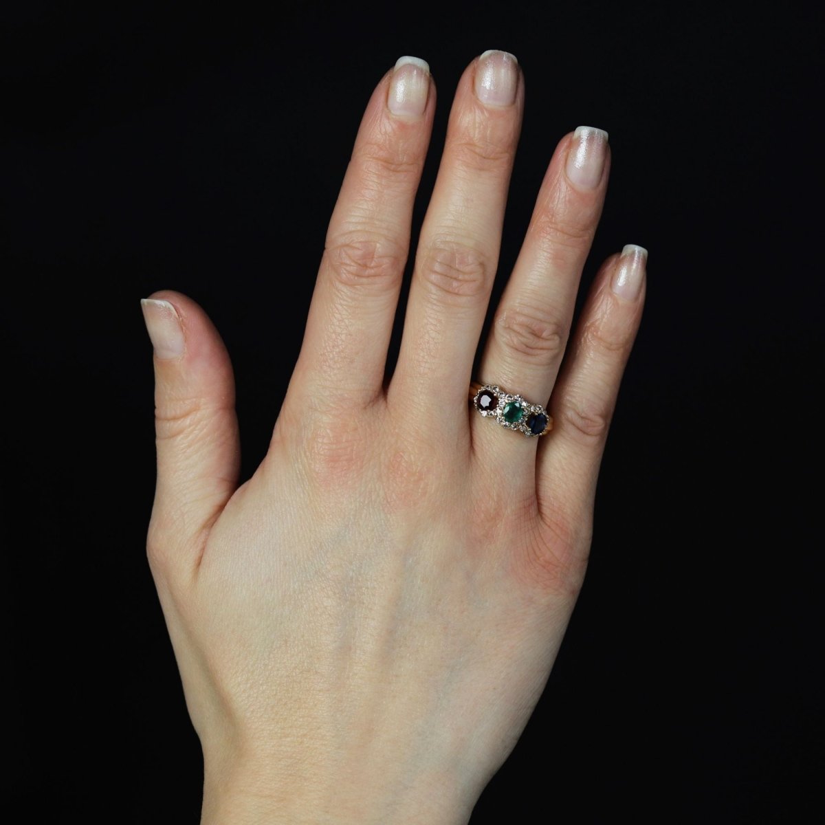 Ring emerald sapphire ruby diamonds