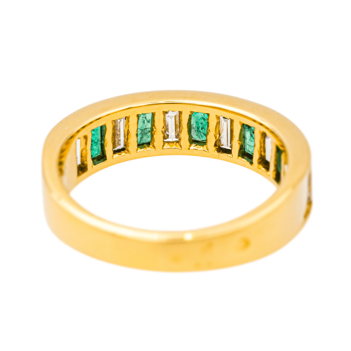 Bague Jarretière en or jaune, émeraudes et diamants - Castafiore
