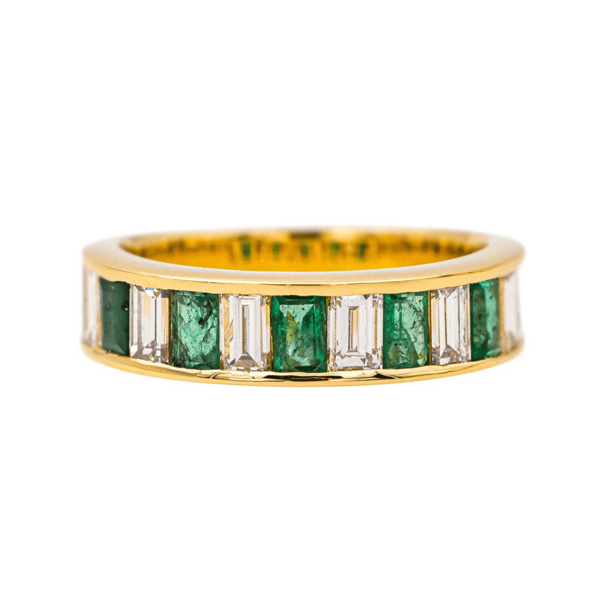 Bague Jarretière en or jaune, émeraudes et diamants - Castafiore
