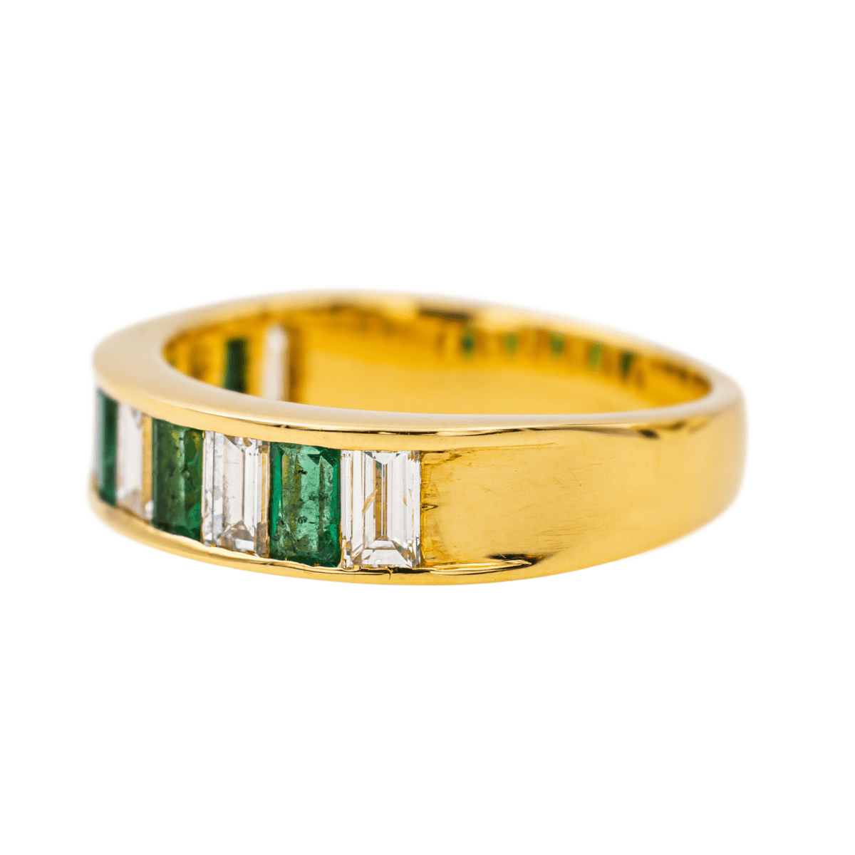 Bague Jarretière en or jaune, émeraudes et diamants - Castafiore
