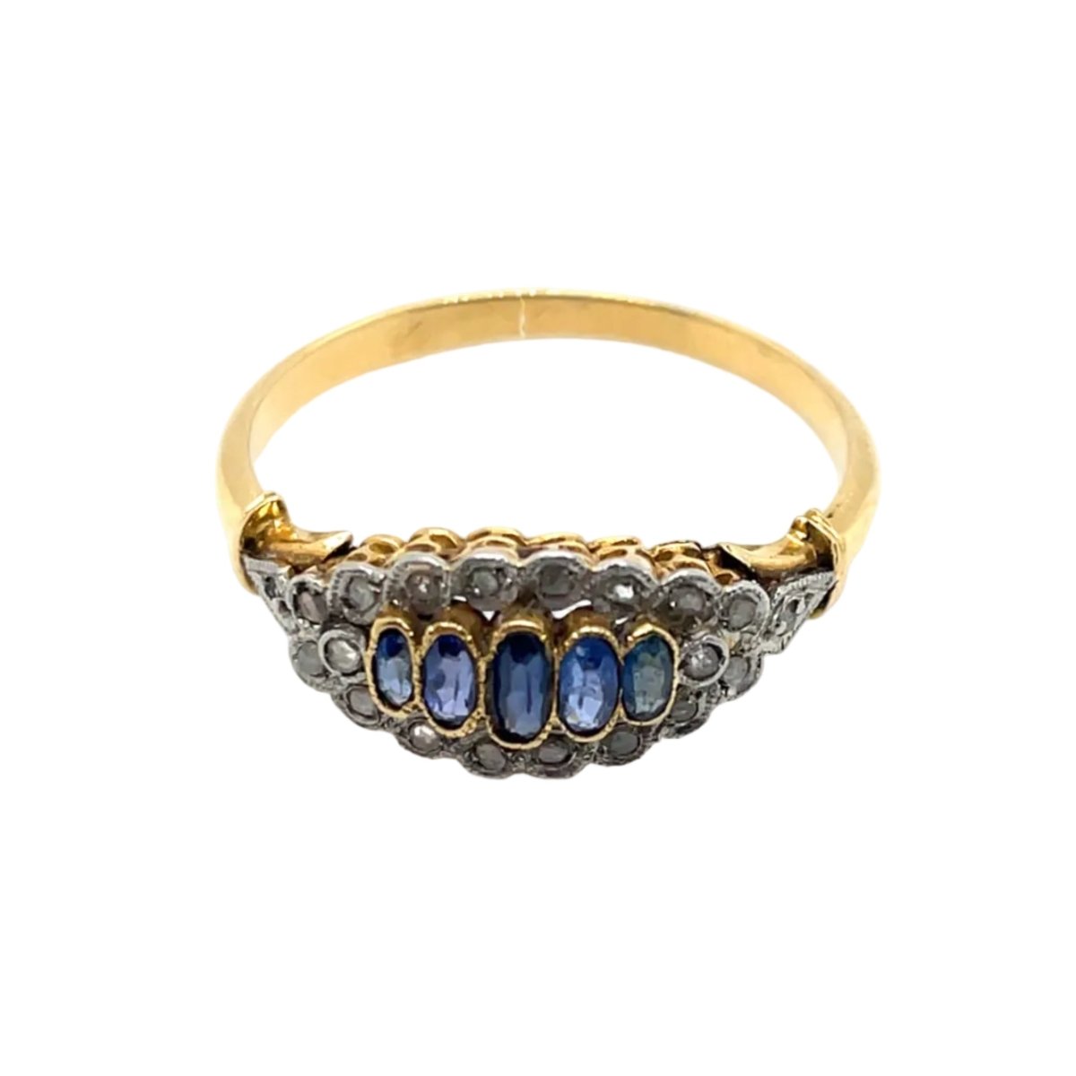 Bague Jarretière en or jaune, or blanc, saphirs et diamants - Castafiore