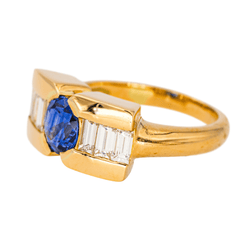 Bague Jarretière en or jaune, saphir et diamants - Castafiore