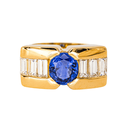 Bague Jarretière en or jaune, saphir et diamants - Castafiore