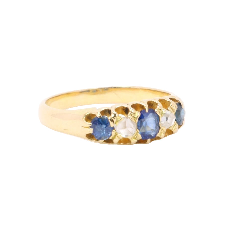 Bague Jarretière en or jaune saphirs et diamants taille rose - Castafiore