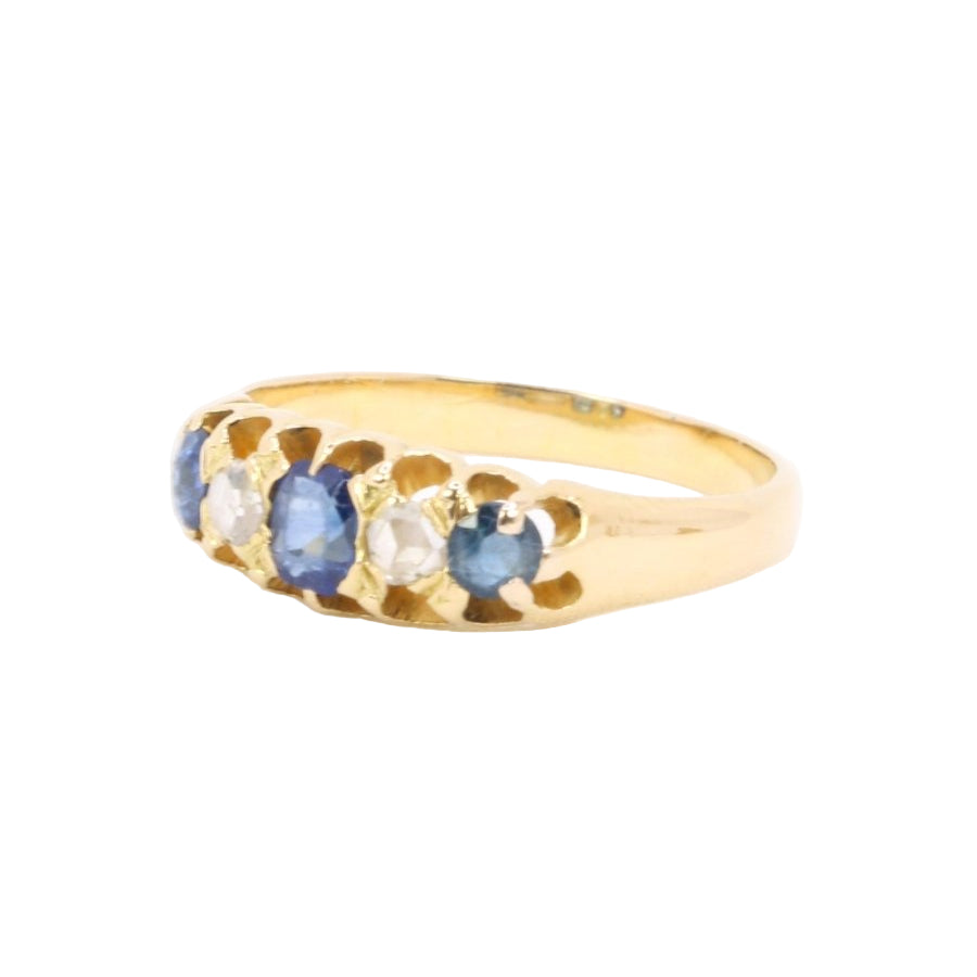 Bague Jarretière en or jaune saphirs et diamants taille rose - Castafiore