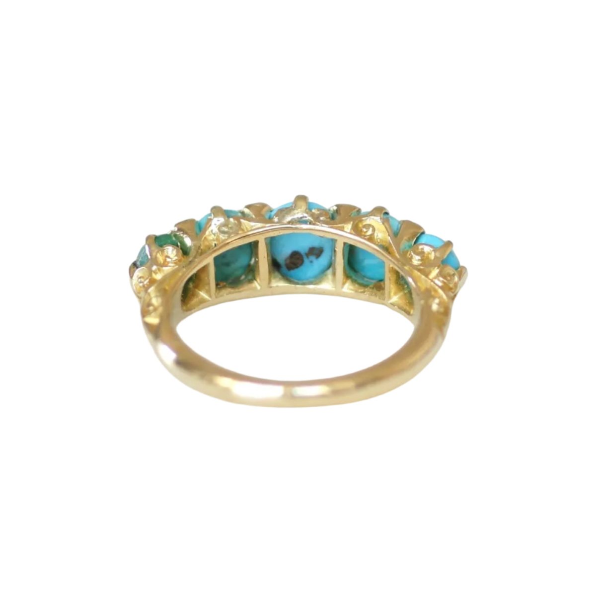 Bague Jarretière en or jaune, turquoises et diamants - Castafiore