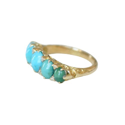 Bague Jarretière en or jaune, turquoises et diamants - Castafiore