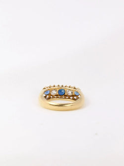 Bague jarretière or jaune saphirs diamants taille ancienne - Castafiore