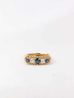 Bague jarretière or jaune saphirs diamants taille ancienne - Castafiore