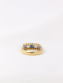 Bague jarretière or jaune saphirs diamants taille ancienne - Castafiore