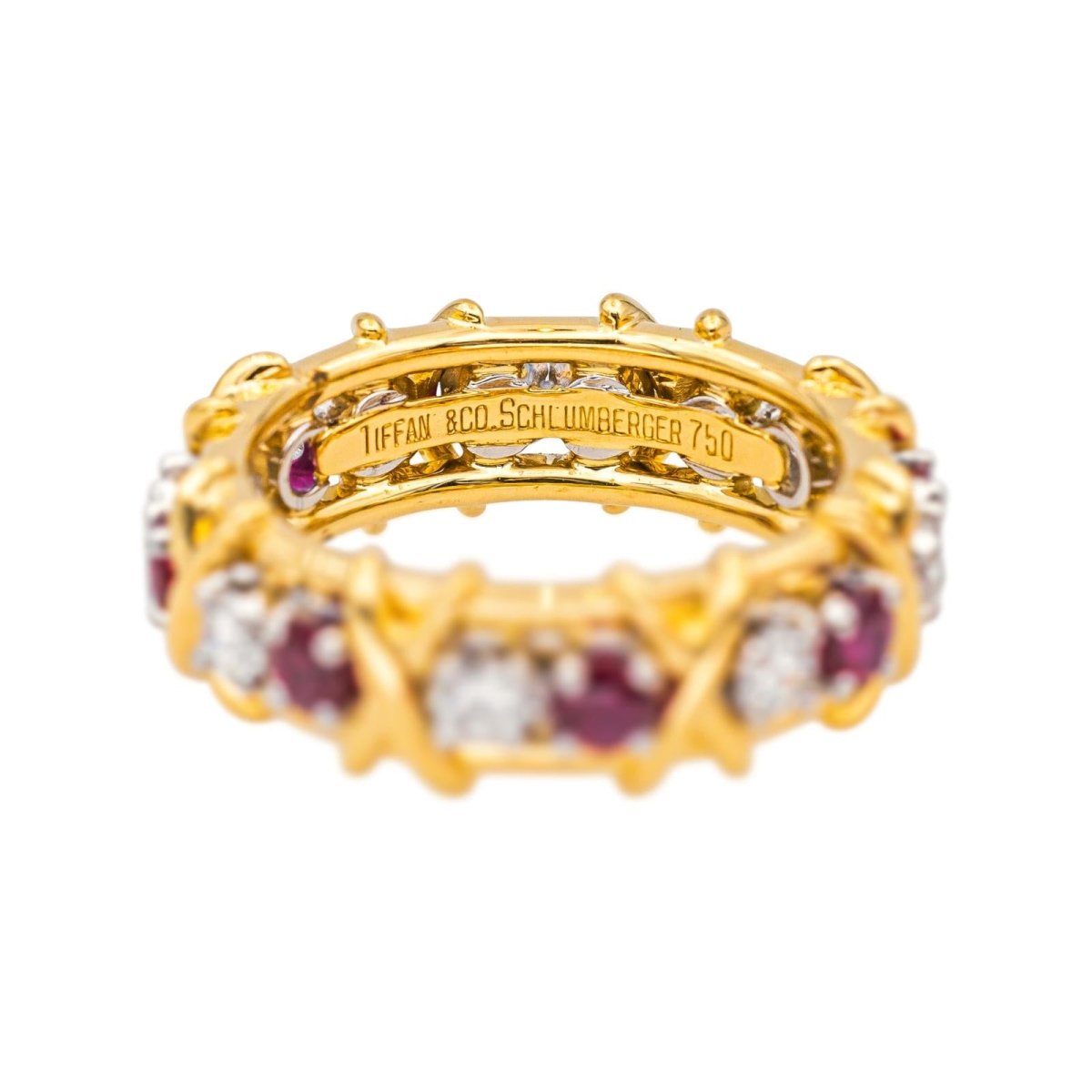 Bague Jarretière TIFFANY &CO. "Sixteen Stone" en or jaune, rubis et diamants - Castafiore