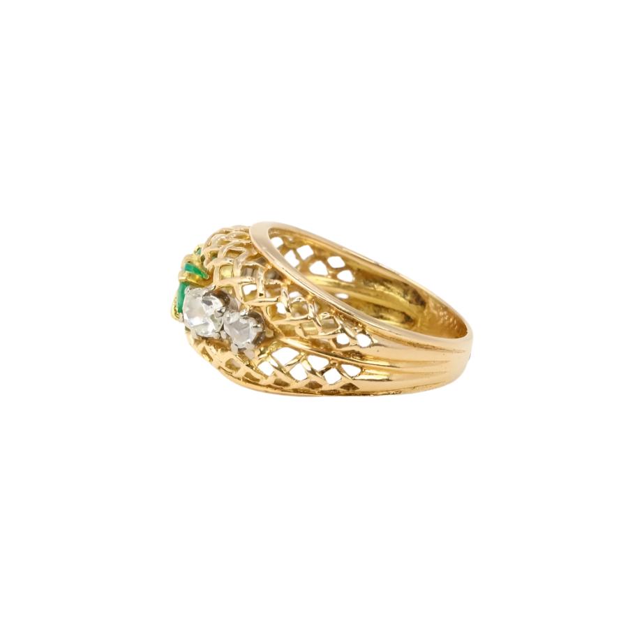Bague jarretière vintage en or, émeraudes et diamants - Castafiore
