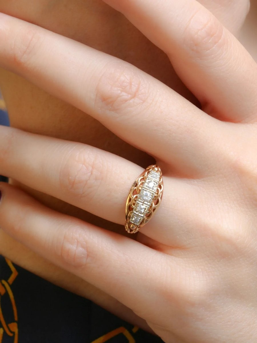 Bague jarretière vintage en or et diamants - Castafiore