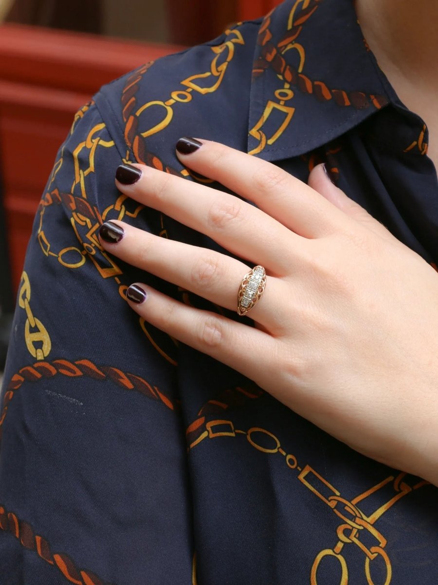 Bague jarretière vintage en or et diamants - Castafiore
