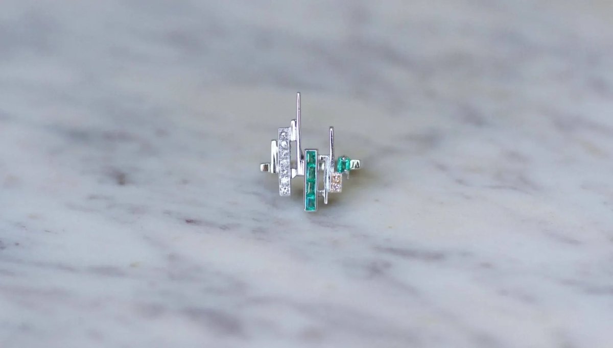 Bague Jean Vendôme Diamants et Emeraudes sur Or Blanc - Castafiore